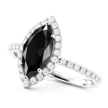 Afbeelding in Gallery-weergave laden, Zwarte Diamant Trouwring 4 Karaat Echte Marquise Halo 14K Witgoud
