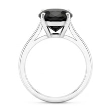 Afbeelding in Gallery-weergave laden, Trouwring met echte ovale zwarte diamant 5 karaat solitair messnede 14k witgoud