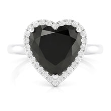 Afbeelding in Gallery-weergave laden, Trouwring met zwarte diamant 9 karaat echte hart halo 14K witgoud