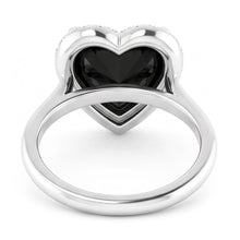 Afbeelding in Gallery-weergave laden, Trouwring met zwarte diamant 9 karaat echte hart halo 14K witgoud