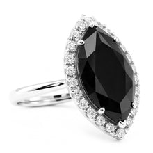 Afbeelding in Gallery-weergave laden, Verlovingsring met zwarte diamant 3 karaat echte marquise halo 14K witgoud