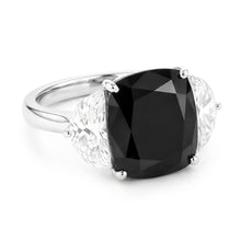 Afbeelding in Gallery-weergave laden, Zwarte diamant aanzoeksring 4,6 karaat natuurlijk kussenslijpsel halve maan driesteens 14k Witgoud