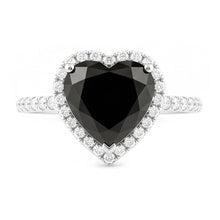 Afbeelding in Gallery-weergave laden, Aanzoeksring met 4 karaat natuurlijke zwarte diamant, hartvormige halo, pavé, 14k witgoud