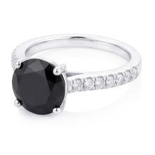 Afbeelding in Gallery-weergave laden, Aanzoeksring met zwarte diamant 5 karaat natuurlijk rond pavé solitair 14K witgoud
