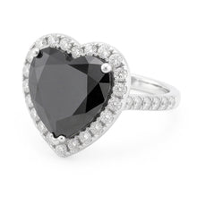 Afbeelding in Gallery-weergave laden, Aanzoeksring met zwarte diamant 6 karaat natuurlijk hart halo 14k witgoud