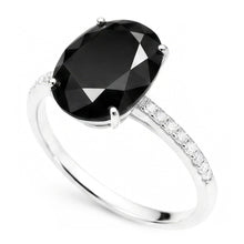 Afbeelding in Gallery-weergave laden, Aanzoeksring met zwarte diamant 6 karaat natuurlijke ovale solitair 14k Witgoud