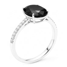 Afbeelding in Gallery-weergave laden, Aanzoeksring met zwarte diamant 6 karaat natuurlijke ovale solitair 14k Witgoud