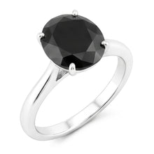 Afbeelding in Gallery-weergave laden, Ring met zwarte diamant 3,5 karaat natuurlijke ronde solitair mesrand 14K witgoud