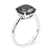 Afbeelding in Gallery-weergave laden, Zwarte diamanten ring 3,75 karaat natuurlijk kussenslijpsel solitair 14K witgoud