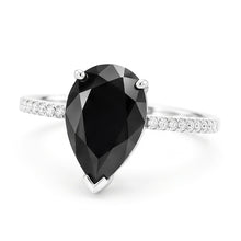 Afbeelding in Gallery-weergave laden, Zwarte diamanten ring 5 karaat natuurlijke peervorm pavé solitair 14k witgoud