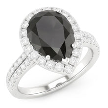 Afbeelding in Gallery-weergave laden, Zwarte diamanten ring 6 karaat natuurlijke peervorm halo 14k witgoud