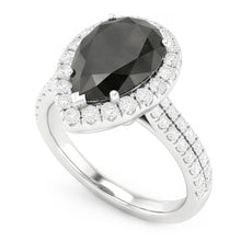 Afbeelding in Gallery-weergave laden, Zwarte diamanten ring 6 karaat natuurlijke peervorm halo 14k witgoud