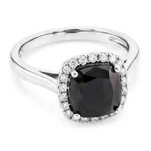 Afbeelding in Gallery-weergave laden, Zwarte verlovingsring 10 karaat echte radiant diamant halo 14k witgoud