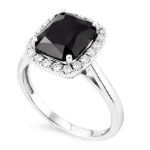 Afbeelding in Gallery-weergave laden, Zwarte verlovingsring 10 karaat echte radiant diamant halo 14k witgoud