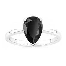 Afbeelding in Gallery-weergave laden, Zwarte verlovingsring 3,5 karaat echte peervormige diamant solitair glad 14k witgoud