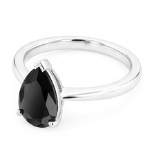 Afbeelding in Gallery-weergave laden, Zwarte verlovingsring 3,5 karaat echte peervormige diamant solitair glad 14k witgoud