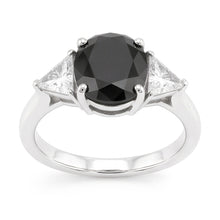 Afbeelding in Gallery-weergave laden, Zwarte Dames Verlovingsring 3,6 Karaat Natuurlijke Ovale Diamant Trilliant Drie Stenen 14k Witgoud