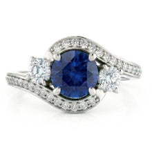 Afbeelding in Gallery-weergave laden, Blauwe Ceylon Saffier En Diamant Ring Wit Goud 14K