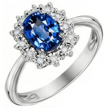 Afbeelding in Gallery-weergave laden, Blauwe Ceylon Sapphire 3 Karaat Jubileumring Wit Goud 14K