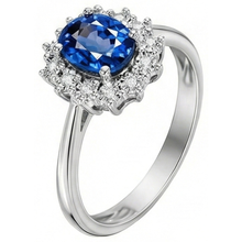 Afbeelding in Gallery-weergave laden, Blauwe Ceylon Sapphire 3 Karaat Jubileumring Wit Goud 14K