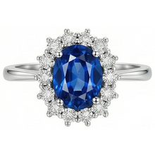 Afbeelding in Gallery-weergave laden, Blauwe Ceylon Sapphire 3 Karaat Jubileumring Wit Goud 14K