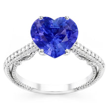 Afbeelding in Gallery-weergave laden, Blauwe Saffier Diamanten Ring 3 Karaat Pave Set Accenten Goud 14K Milgrain