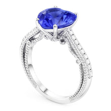 Afbeelding in Gallery-weergave laden, Blauwe Saffier Diamanten Ring 3 Karaat Pave Set Accenten Goud 14K Milgrain