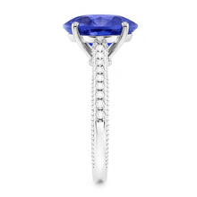 Afbeelding in Gallery-weergave laden, Blauwe Saffier Diamanten Ring 3 Karaat Pave Set Accenten Goud 14K Milgrain