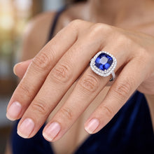 Afbeelding in Gallery-weergave laden, Blauwe Saffier Dubbele Halo Ring Goud 14K Diamanten Sieraden 5 Karaat