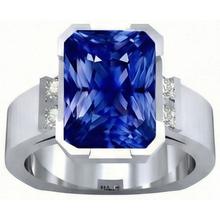 Afbeelding in Gallery-weergave laden, Blauwe Saffier Heren Ring 4 Karaat Bar Set Gouden Prinses Diamanten