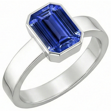 Afbeelding in Gallery-weergave laden, Blauwe Saffier Heren Ring Solitaire Bezel Set Emerald 3 Ct Dikke Schacht