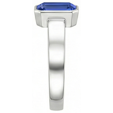 Afbeelding in Gallery-weergave laden, Blauwe Saffier Heren Ring Solitaire Bezel Set Emerald 3 Ct Dikke Schacht