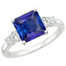Afbeelding in Gallery-weergave laden, Natuurlijke (niet labgekweekt) blauwe saffier jubileumring met Prinsesslijpsel, vijf stenen, 5.50 karaat