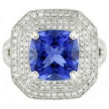 Afbeelding in Gallery-weergave laden, Blauwe Saffier Met Natuurlijke uit de aarde gewonnen Diamanten Halo Ring