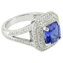 Afbeelding in Gallery-weergave laden, Blauwe Saffier Met Natuurlijke uit de aarde gewonnen Diamanten Halo Ring