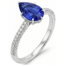 Afbeelding in Gallery-weergave laden, Blauwe Saffier Ring Met Diamanten Accenten Peer Geslepen Edelsteen 5 Karaat