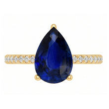 Afbeelding in Gallery-weergave laden, Blauwe Saffier Solitaire Met Diamanten Accenten Edelsteen Ring 3 Karaat