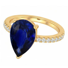 Afbeelding in Gallery-weergave laden, Blauwe Saffier Solitaire Met Diamanten Accenten Edelsteen Ring 3 Karaat