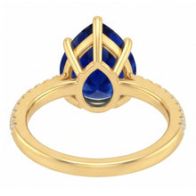 Afbeelding in Gallery-weergave laden, Blauwe Saffier Solitaire Met Diamanten Accenten Edelsteen Ring 3 Karaat