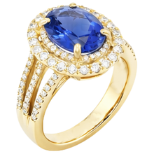 Afbeelding in Gallery-weergave laden, Blauwe ovale tanzaniet Natuurlijke echte diamanten ( niet in een laboratorium gekweekt ) ring 6 kt 14k geel goud