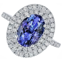 Afbeelding in Gallery-weergave laden, echte round tanzaniet 2.50karaat ring close-up detail