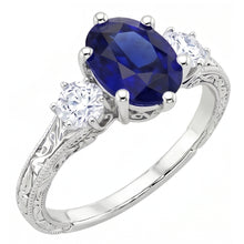 Afbeelding in Gallery-weergave laden, Blauwe saffier 3 stenen ring & Natuurlijke echte diamant ( niet in het laboratorium gekweekt )en 2,50 karaat antieke stijl