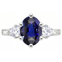 Afbeelding in Gallery-weergave laden, Blauwe saffier 3 stenen ring & Natuurlijke echte diamant ( niet in het laboratorium gekweekt )en 2,50 karaat antieke stijl