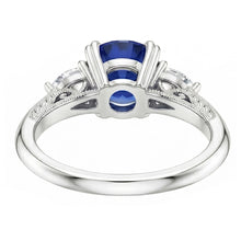 Afbeelding in Gallery-weergave laden, Blauwe saffier 3 stenen ronde saffier ring 1,50 karaat peer Natuurlijke echte diamant ( niet in het laboratorium gekweekt )en