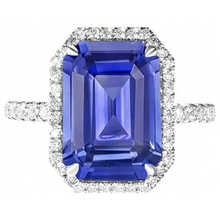 Afbeelding in Gallery-weergave laden, Blauwe Saffier Halo Smaragdslijpsel Ring 5.50 Karaat Natuurlijke uit de aarde gewonnen Diamanten Sieraden