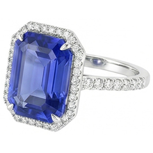 Afbeelding in Gallery-weergave laden, Blauwe Saffier Halo Smaragdslijpsel Ring 5.50 Karaat Natuurlijke uit de aarde gewonnen Diamanten Sieraden