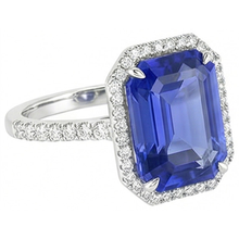 Afbeelding in Gallery-weergave laden, Blauwe Saffier Halo Smaragdslijpsel Ring 5.50 Karaat Natuurlijke uit de aarde gewonnen Diamanten Sieraden
