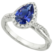 Afbeelding in Gallery-weergave laden, Blauwe Saffier Halo Natuurlijke uit de aarde gewonnen Diamanten Ring Zetting Peervormige Steen 7.25 Karaat Goud