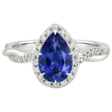 Afbeelding in Gallery-weergave laden, Blauwe Saffier Halo Natuurlijke uit de aarde gewonnen Diamanten Ring Zetting Peervormige Steen 7.25 Karaat Goud