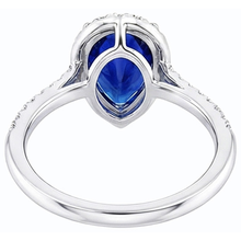 Afbeelding in Gallery-weergave laden, Blauwe saffier Halo peervormige ring & Natuurlijke echte diamant ( niet in het laboratorium gekweekt )en 3,50 karaat
